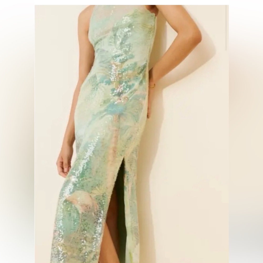 BHLDN Aqua Green Sequin Strapless Maxi Dress size large